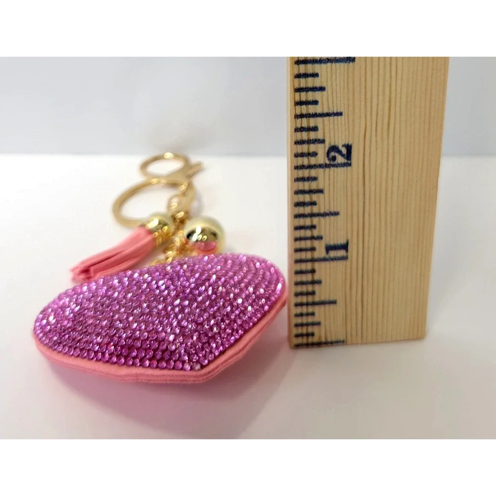 Heart‎ Rhinestone Bling Keychain Tassel Pink Tone Purse Bag Charm Gift Cute New